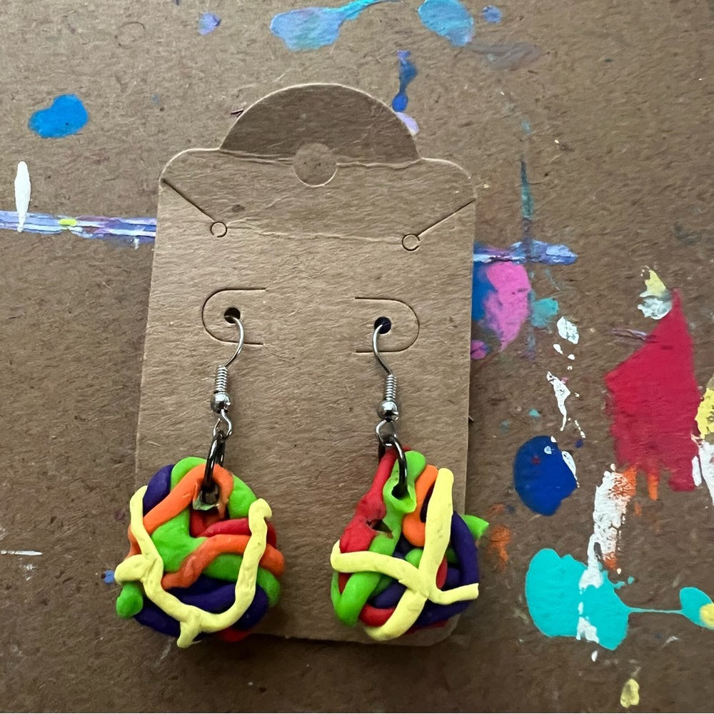 Multicolored Green Purple Orange Red Messy Ball Earrings